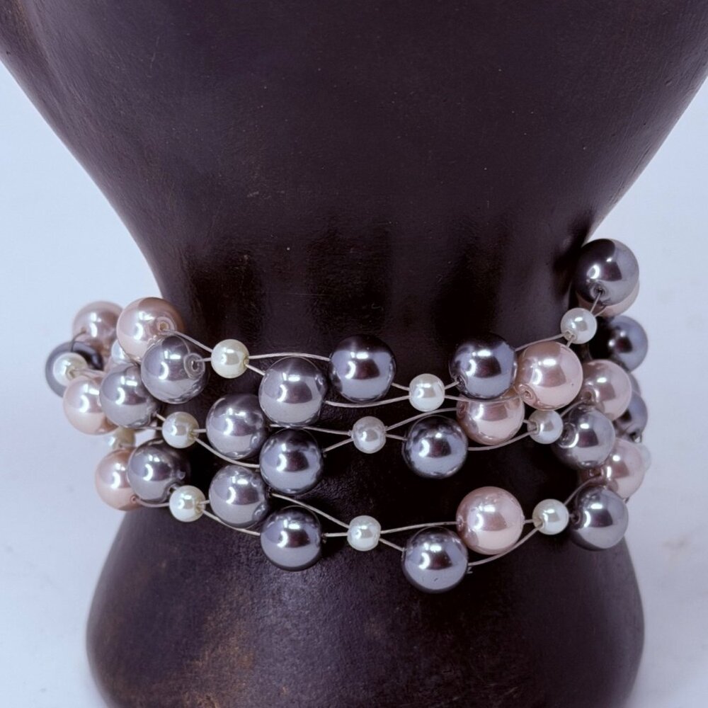 Vintage Silver Pearl Illusion Bracelet Sterling Silver 925 Triple Strand Unworn - Picture 4 of 8